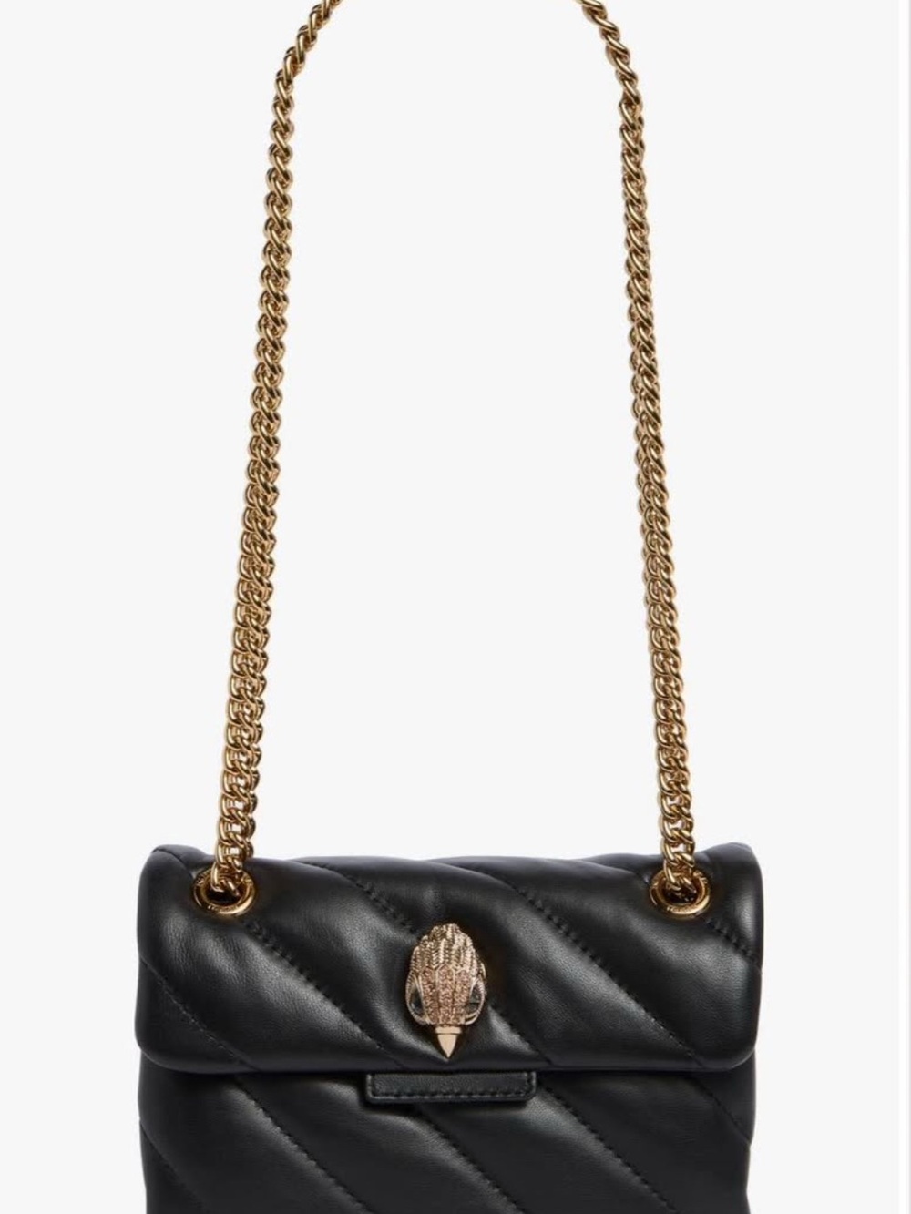Black Quilted Chain-Handle Shoulder Bag with Gold Accent